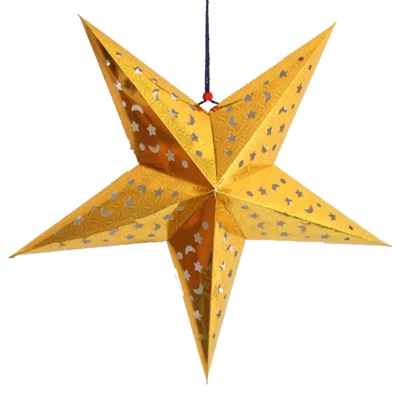 AUONY 6 Pack Paper Star Lantern Lampshade, 3D Paper Star Pentagram Lampshade for Christmas Xmas Wedding Party Home Hanging Decorations - Image 3